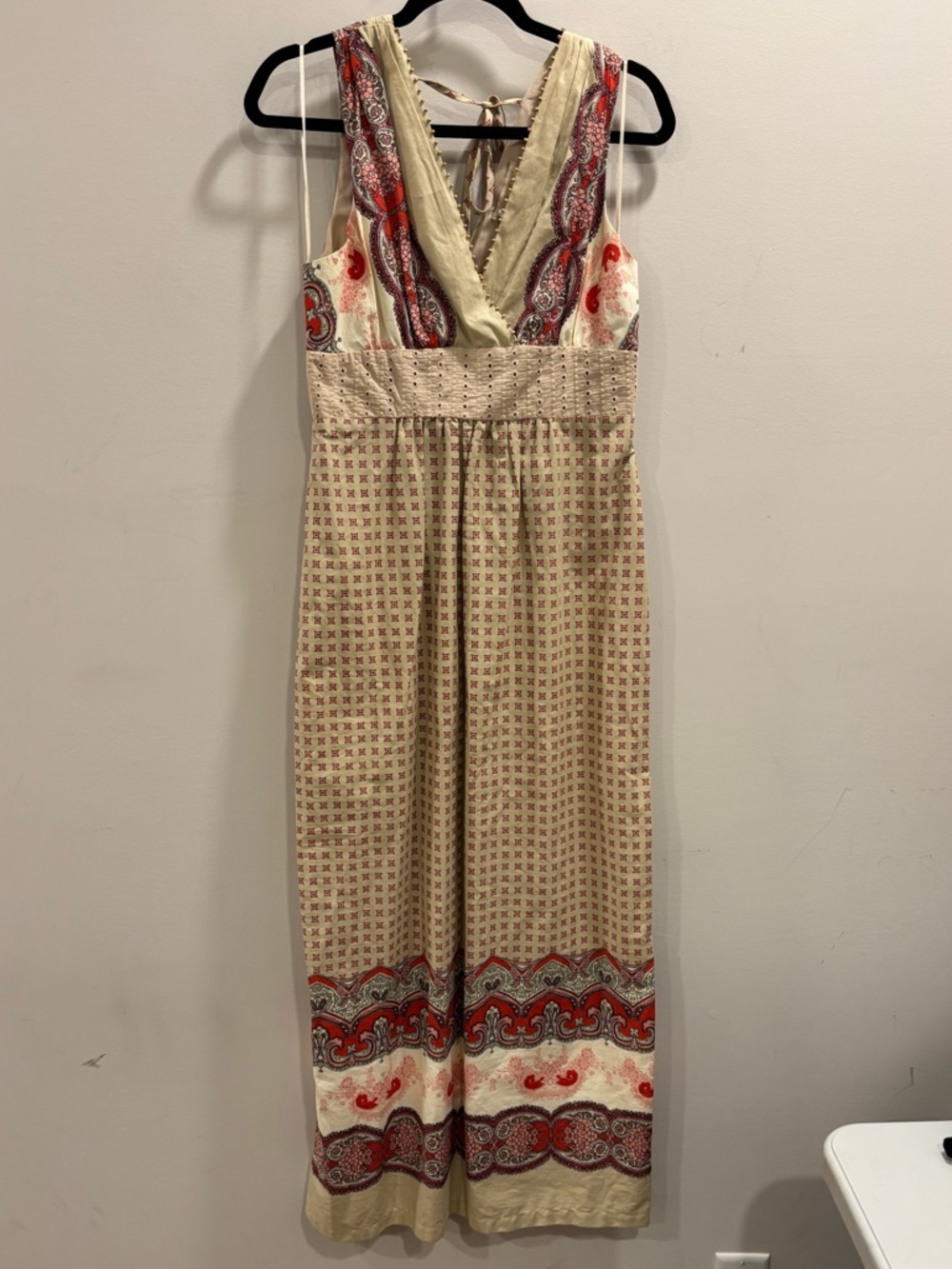 Johnathon Martin Boho Eyelet Beaded Trim Maxi Dress Size 12
